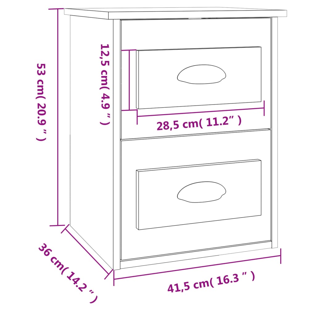 vidaXL Nástěnný noční stolek bílý 41,5 x 36 x 53 cm