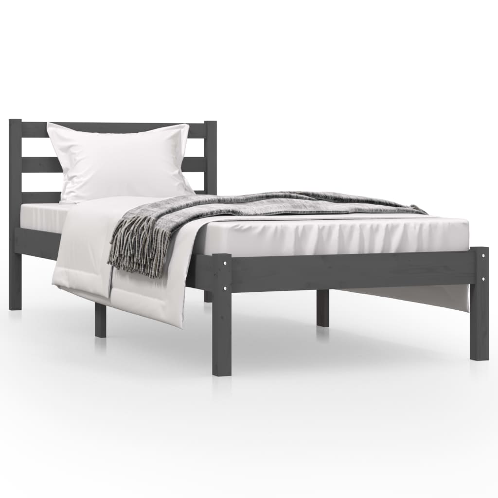 vidaXL Rám postele masivní borovice 75 x 190 cm šedý Small Single