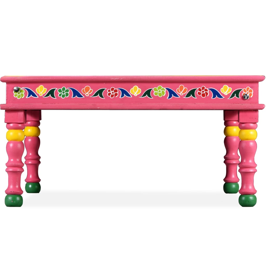 vidaXL Konferenční stolek z masivního mangovníku ručně malovaný růžový