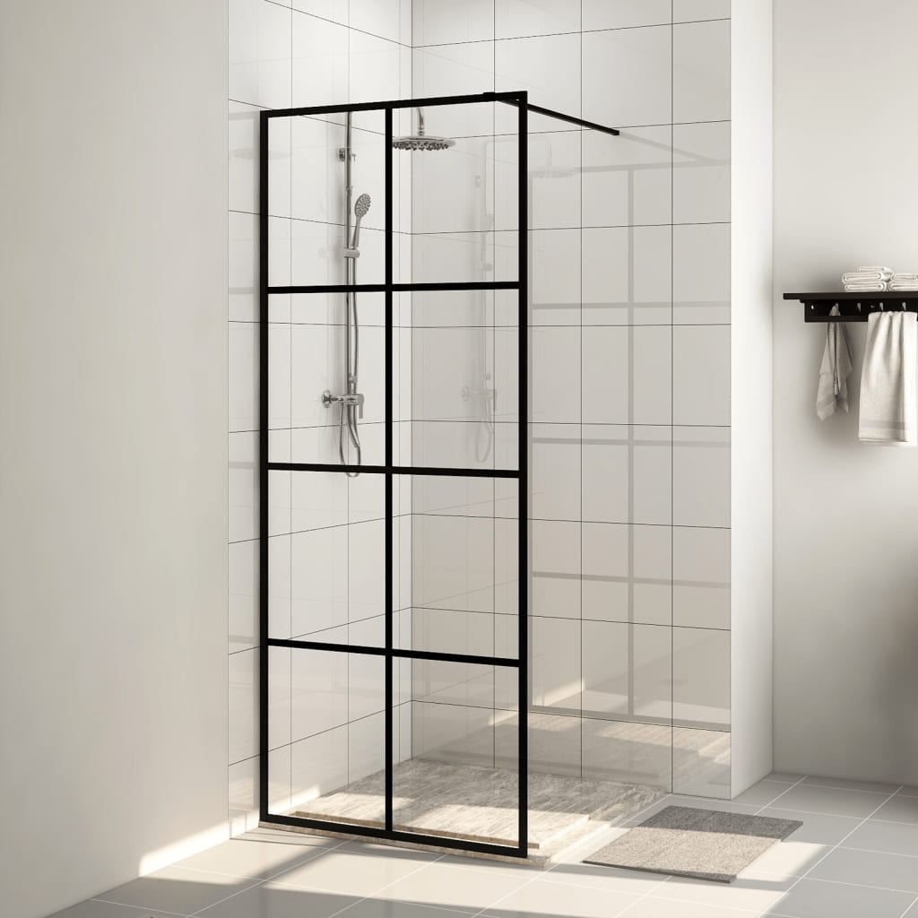 vidaXL Zástěna do průchozí sprchy čiré ESG sklo 80 x 195 cm černá