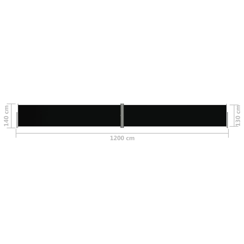 vidaXL Zatahovací boční markýza černá 140 x 1 200 cm