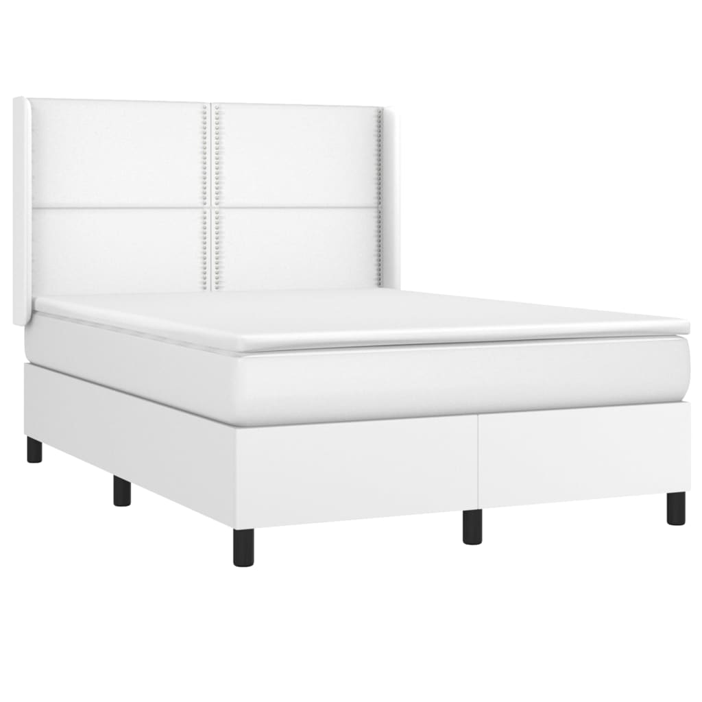 vidaXL Box spring postel s matrací a LED bílá 140x190 cm umělá kůže