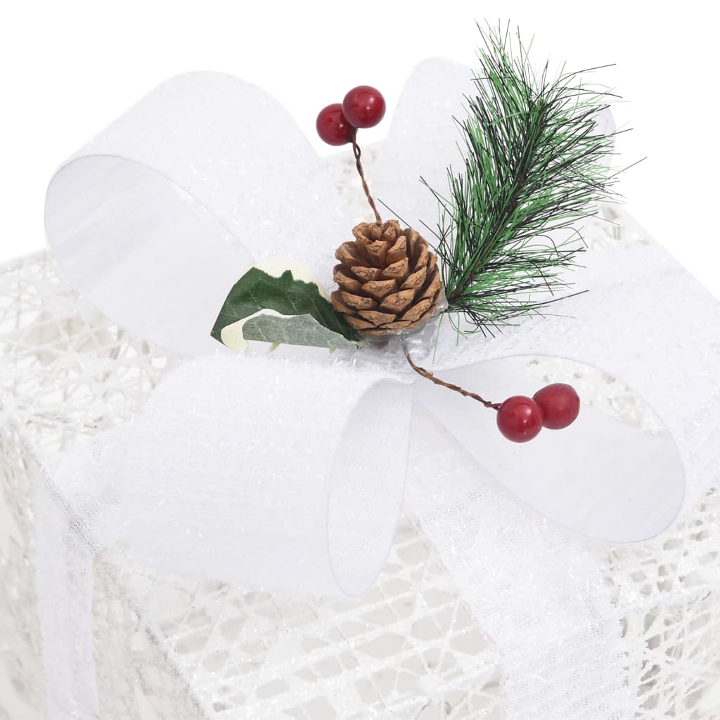 vidaXL Dekorativní vánoční dárky 3 ks bílé dovnitř i ven