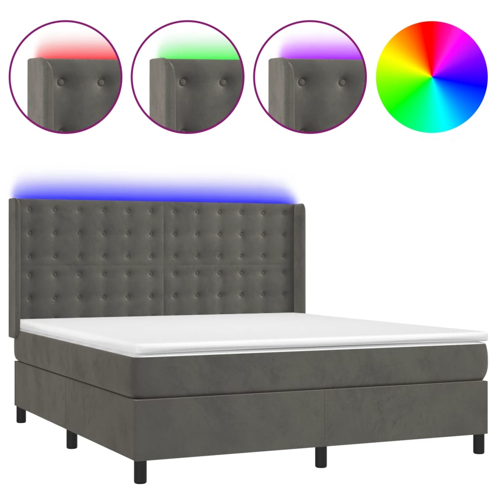 vidaXL Box spring postel s matrací a LED tmavě šedá 160x200 cm samet
