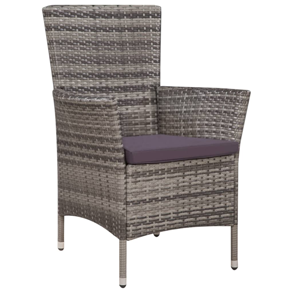 vidaXL Zahradní židle a stolička s poduškami polyratan šedé