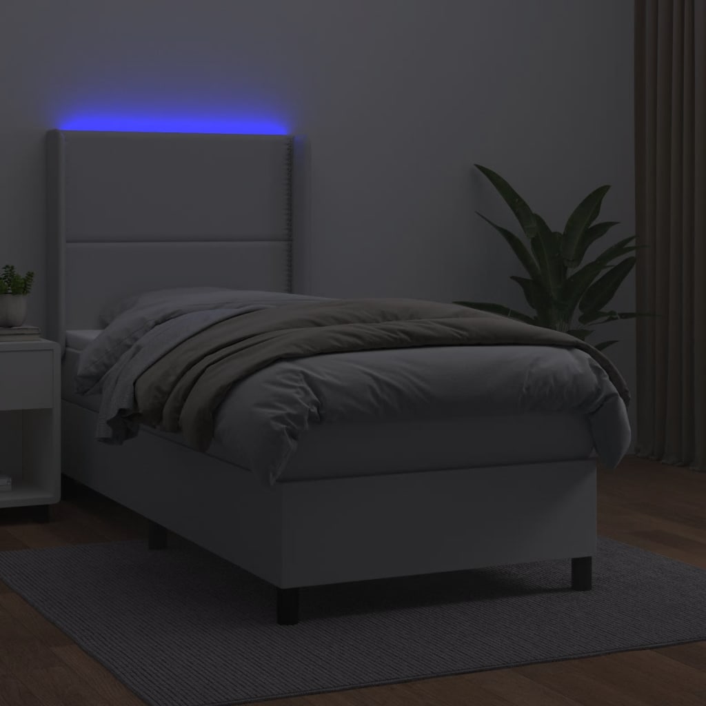 vidaXL Box spring postel s matrací a LED bílá 90x190 cm umělá kůže