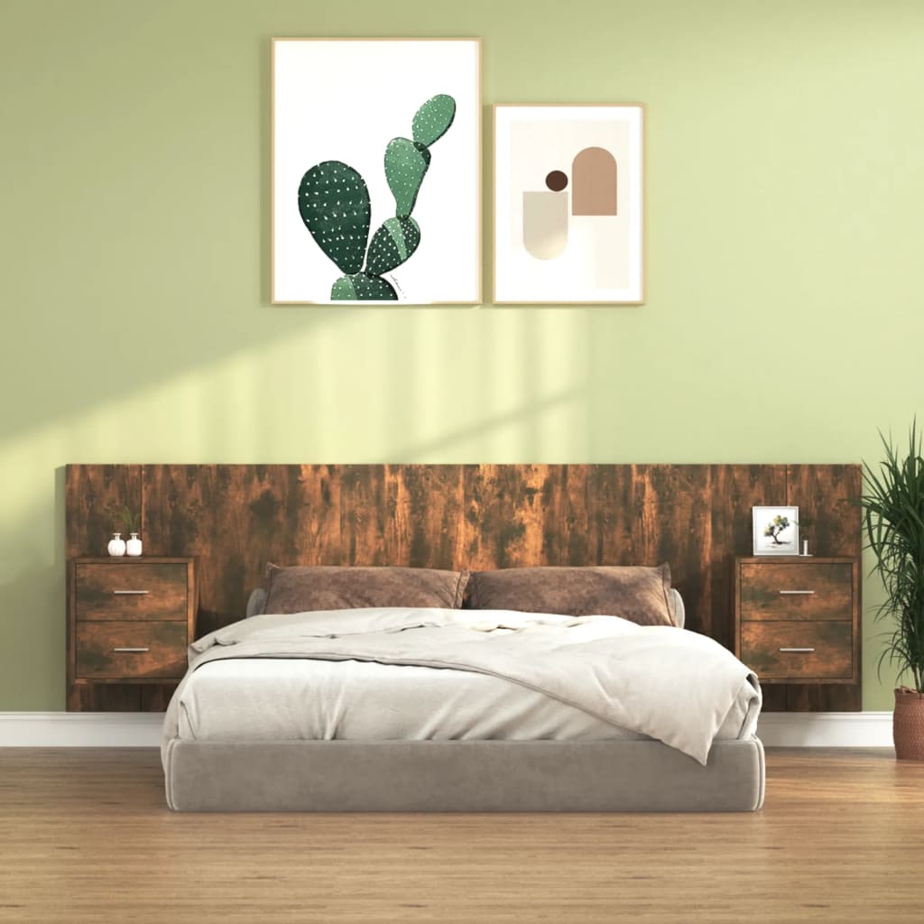 vidaXL Čelo postele se skříňkami kouřový dub kompozitní dřevo