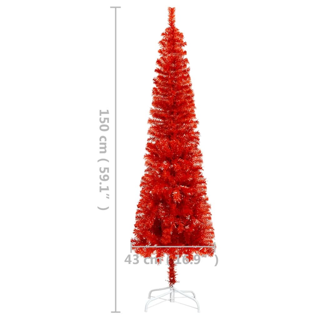 vidaXL Úzký vánoční stromek s LED osvětlením červený 150 cm