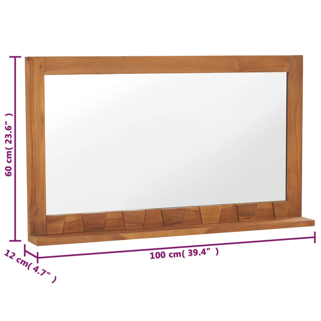 vidaXL Nástěnné zrcadlo s policí 100 x 12 x 60cm masivní teakové dřevo