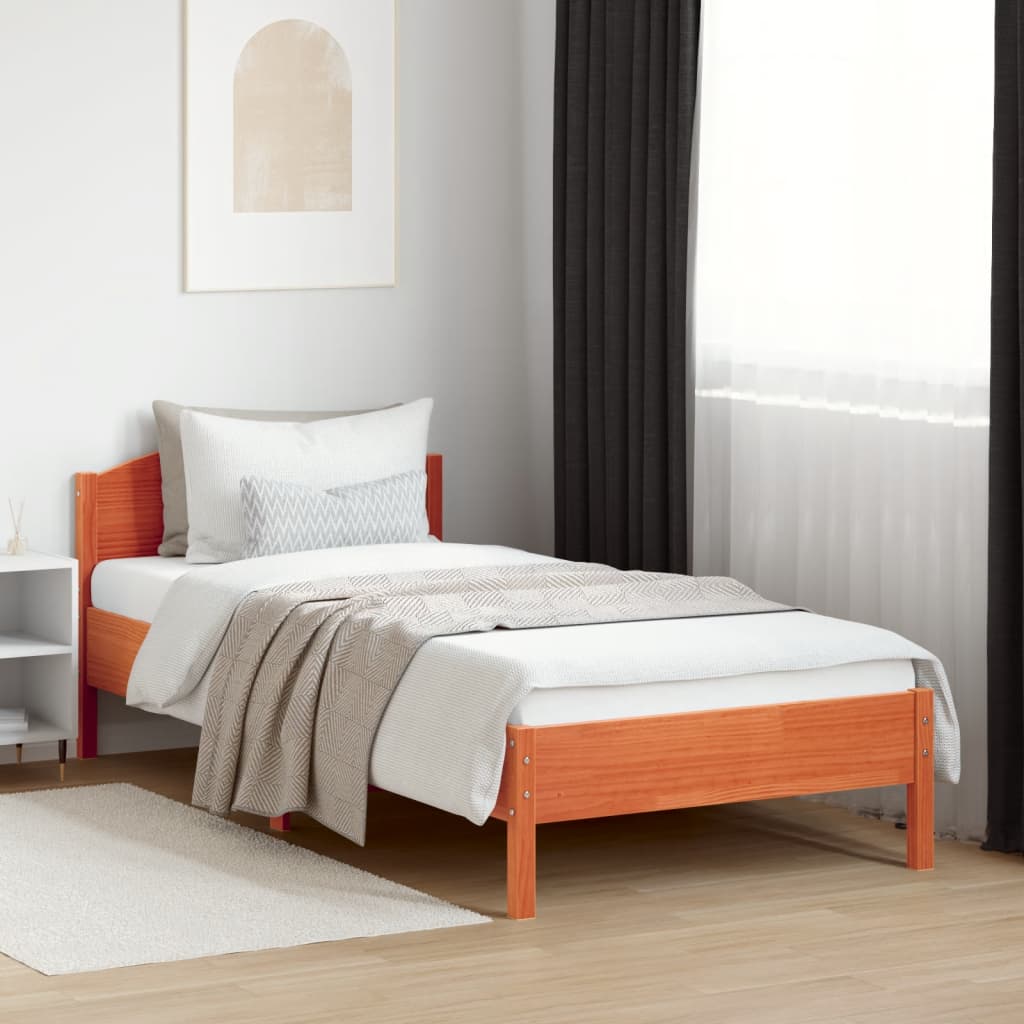vidaXL Rám postele s čelem voskově hnědý 100 x 200 cm masivní borovice