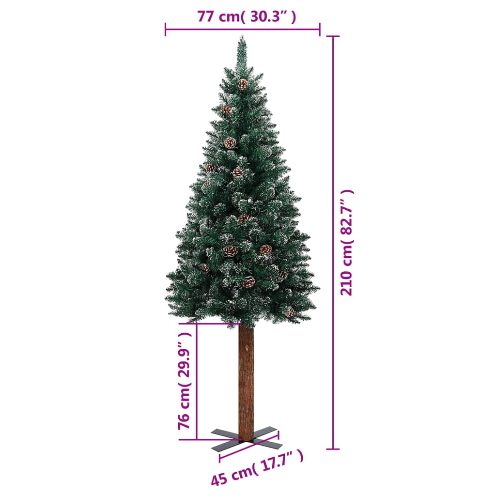 vidaXL Úzký vánoční stromek pravé dřevo a bílý sníh zelený 210 cm