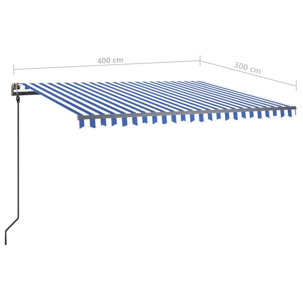 vidaXL Automatická zatahovací markýza se sloupky 4 x 3 m modrobílá