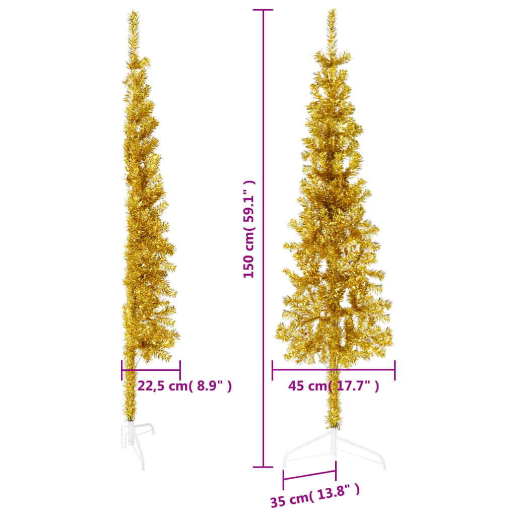 vidaXL Úzký umělý poloviční vánoční stromek se stojanem zlatý 150 cm