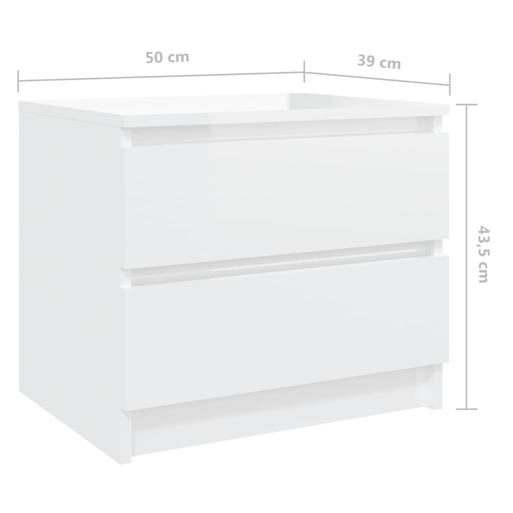 vidaXL Noční stolky 2 ks bílé vysoký lesk 50x39x43,5 cm dřevotříska