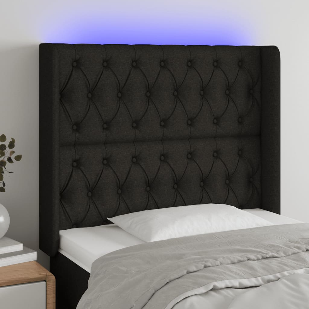 vidaXL Čelo postele s LED černé 93 x 16 x 118/128 cm textil