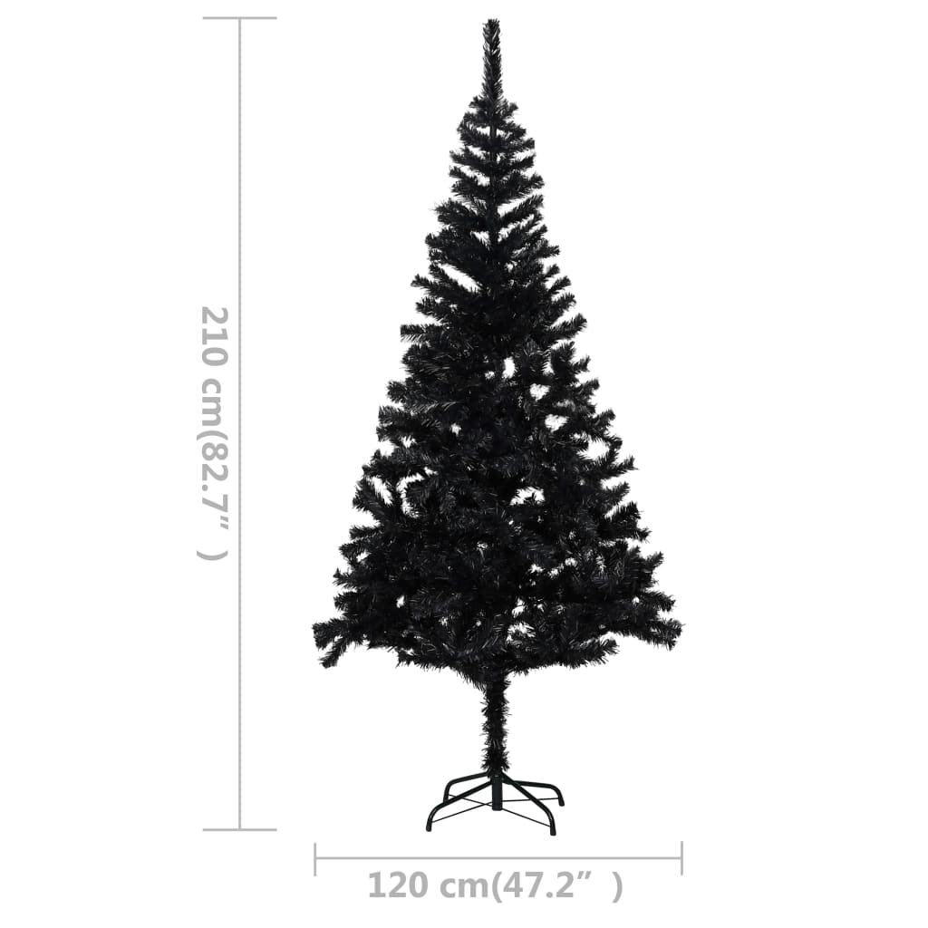 vidaXL Vánoční stromek s LED osvětlením a stojanem černý 210 cm PVC