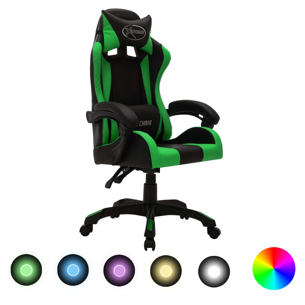 vidaXL Herní židle s RGB LED podsvícením zeleno-černá umělá kůže