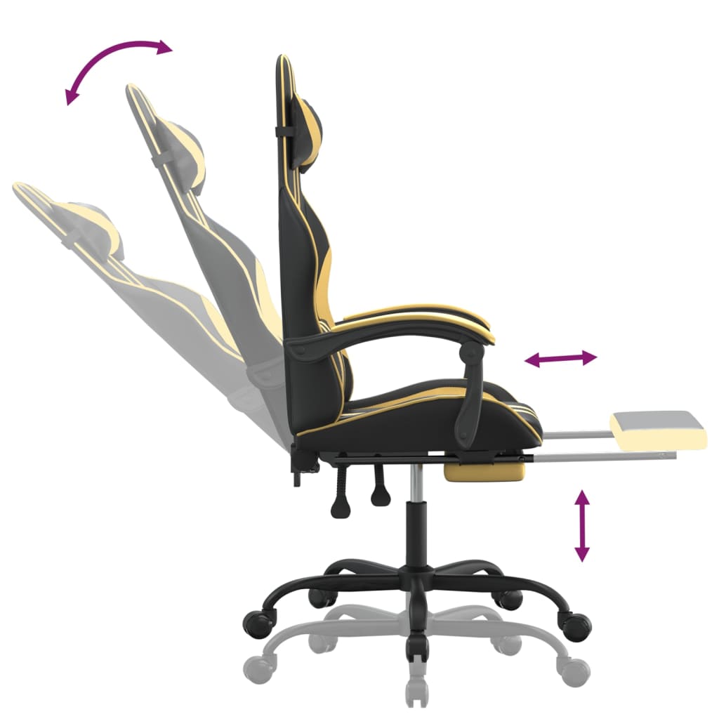 vidaXL Otočná herní židle s podnožkou černá a zlatá umělá kůže