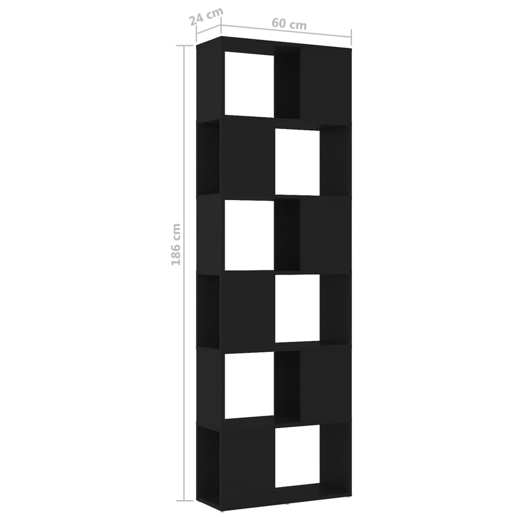 vidaXL Knihovna / dělicí stěna černá 60 x 24 x 186 cm dřevotříska