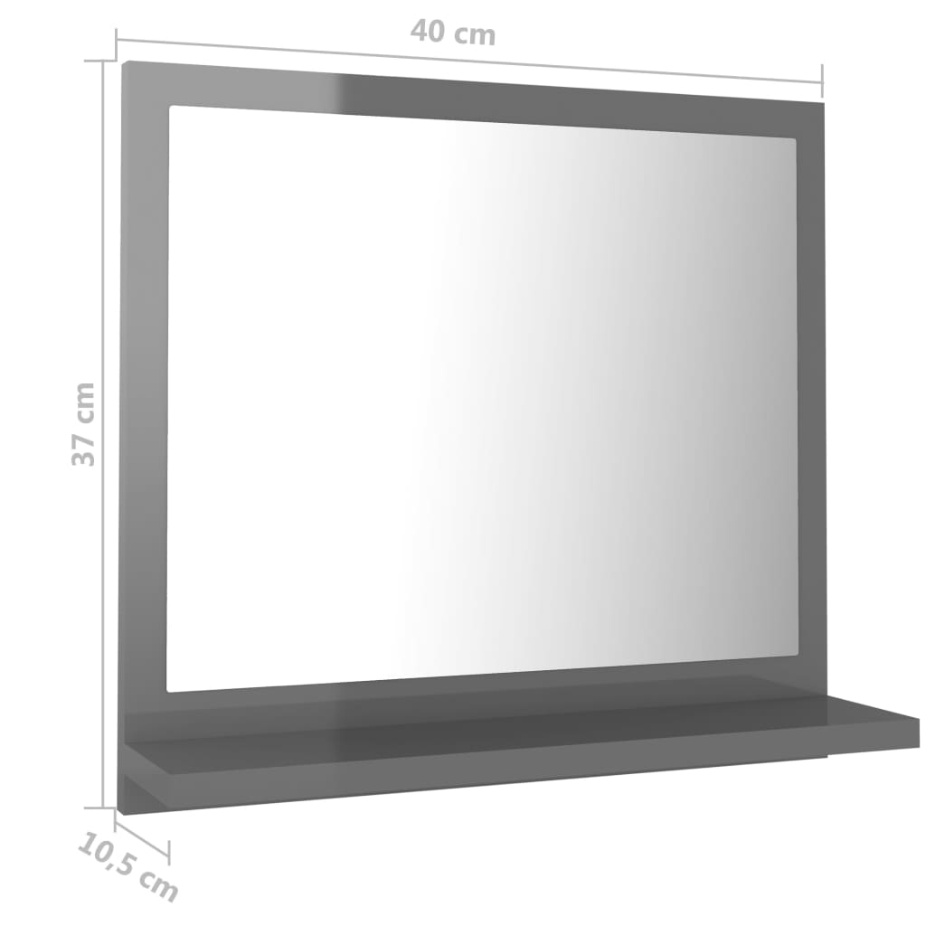 vidaXL Koupelnové zrcadlo šedé vysoký lesk 40x10,5x37 cm dřevotříska