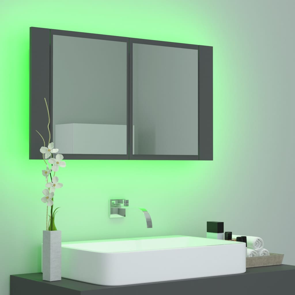 vidaXL LED koupelnová skříňka se zrcadlem šedá 80 x 12 x 45 cm akryl