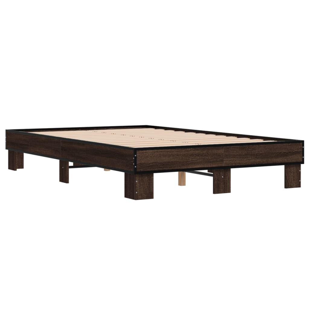 vidaXL Rám postele hnědý dub 135 x 190 cm kompozitní dřevo a kov