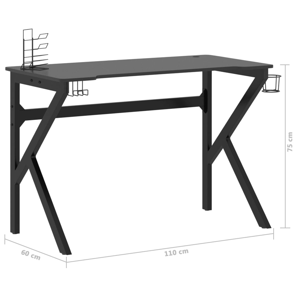 vidaXL Herní stůl s nohami ve tvaru K černý 110 x 60 x 75 cm