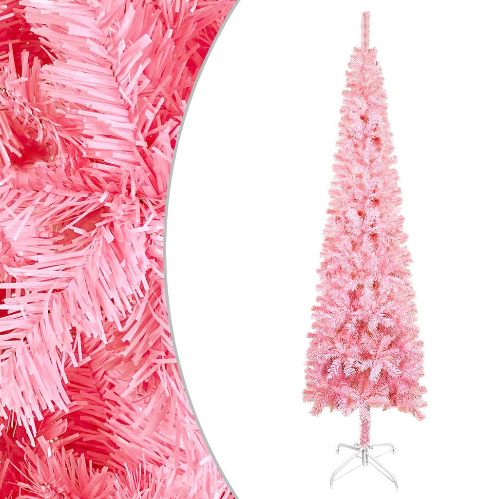 vidaXL Úzký vánoční stromek s LED a sadou koulí růžový 150 cm
