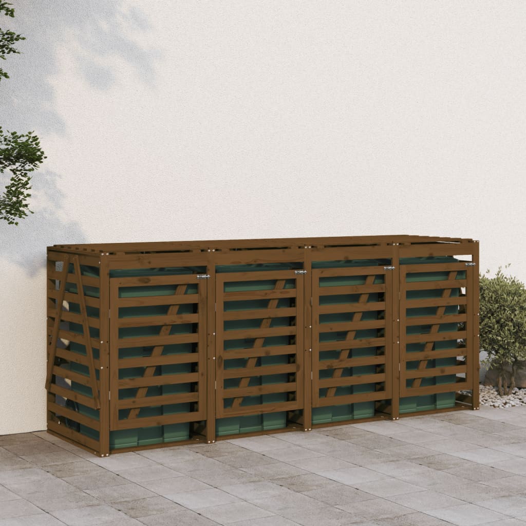 vidaXL Úložný box na čtyři popelnice medově hnědý masivní borové dřevo