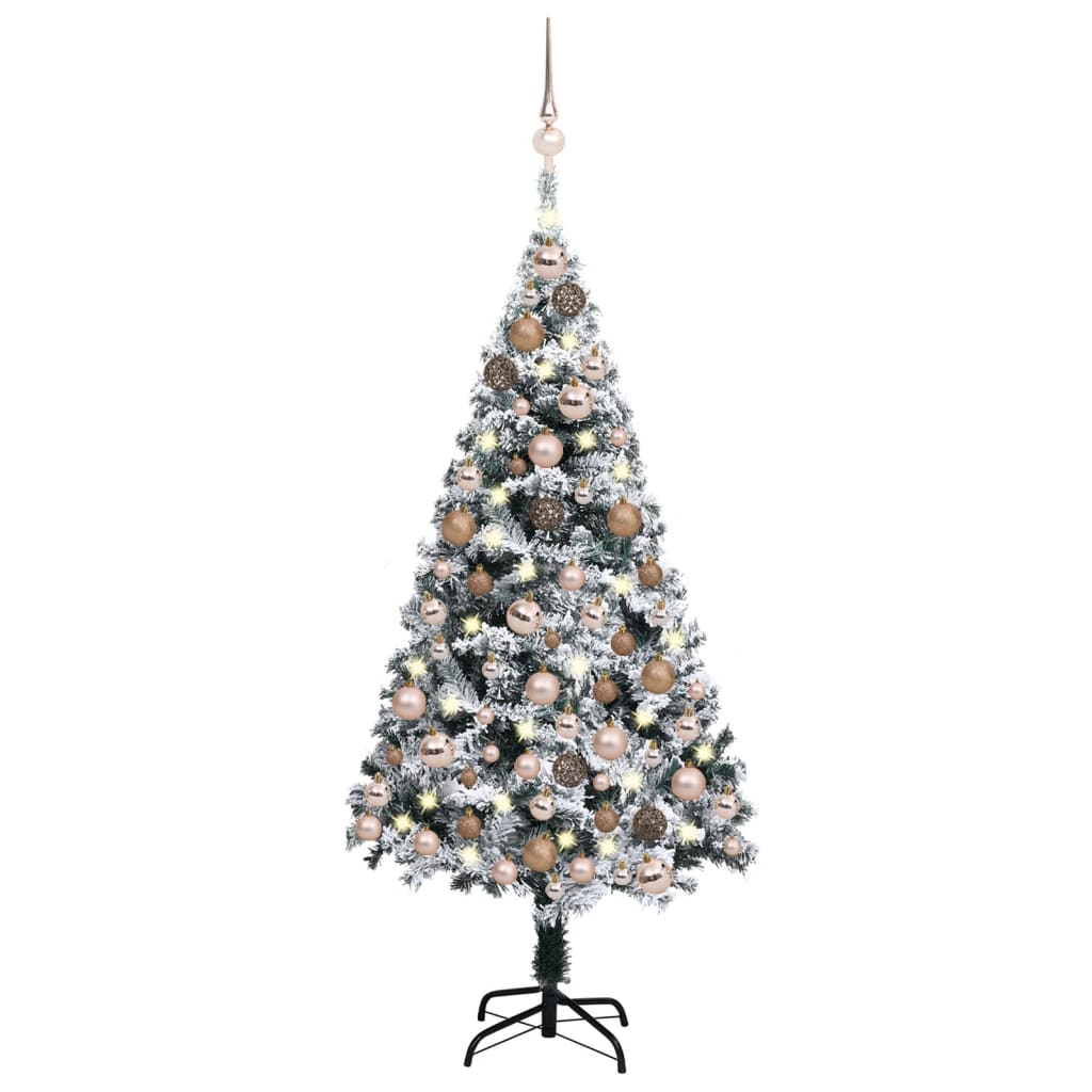 vidaXL Umělý vánoční stromek s LED a sadou koulí zelený 150 cm PVC