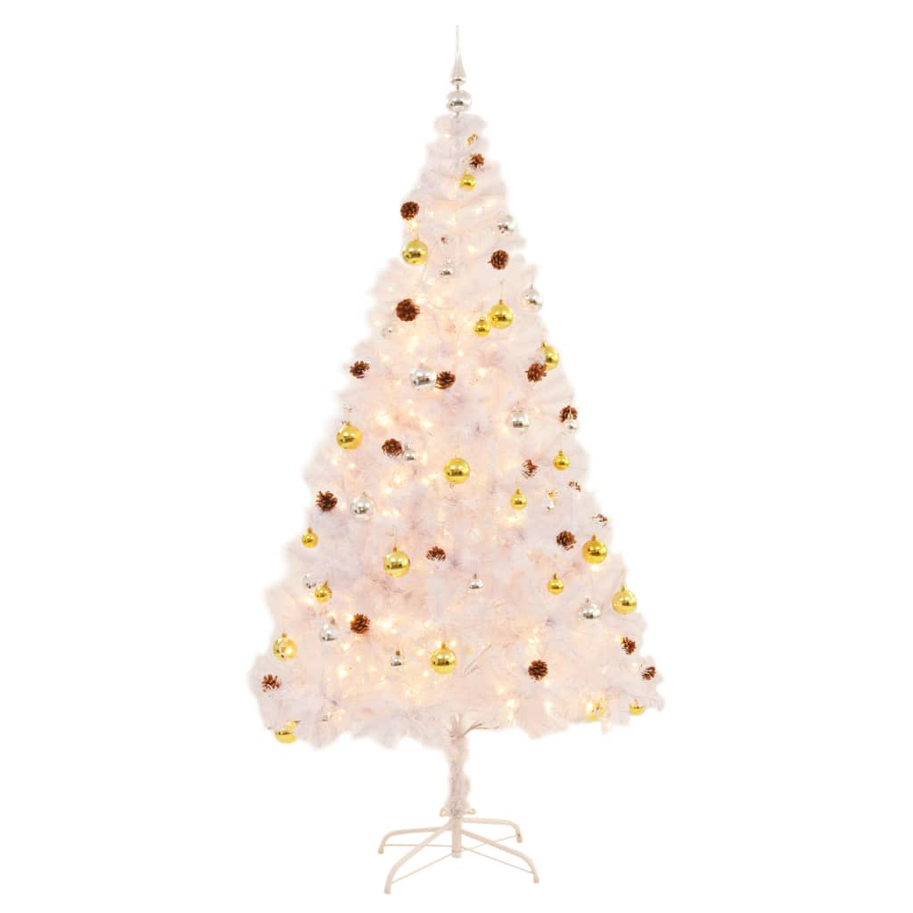 vidaXL Vánoční stromek s LED osvětlením a baňkami bílý 210 cm