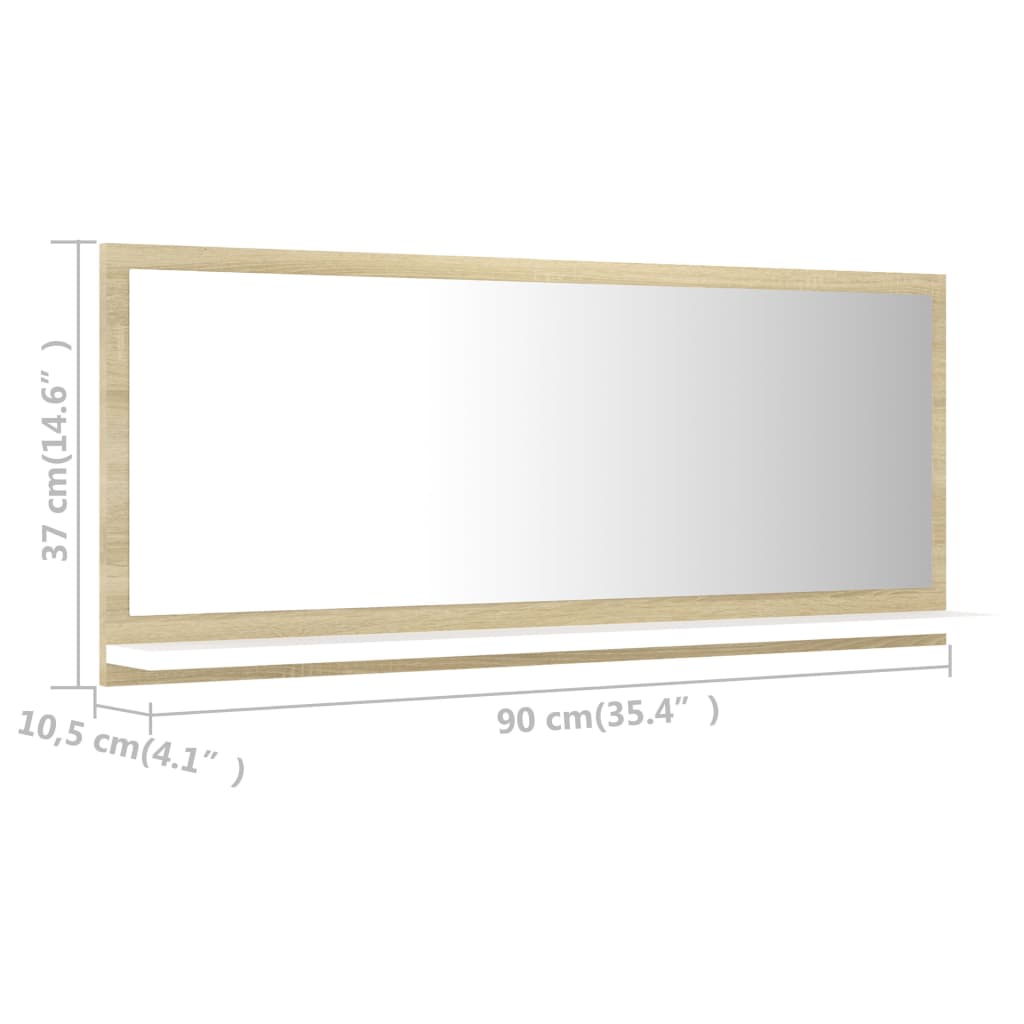 vidaXL Koupelnové zrcadlo bílé dub sonoma 90x10,5x37 cm dřevotříska