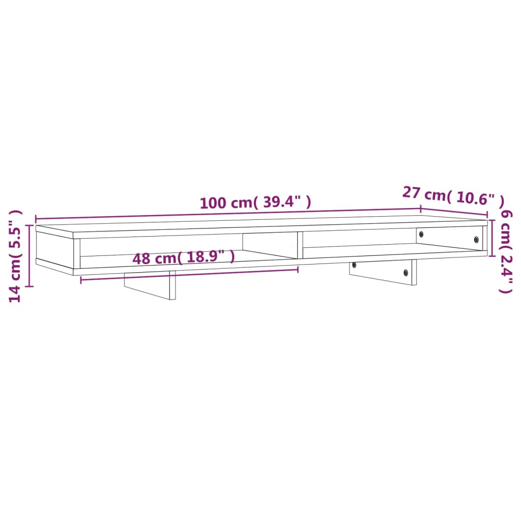 vidaXL Stojan na monitor medově hnědý 100x27x14 cm masivní borovice