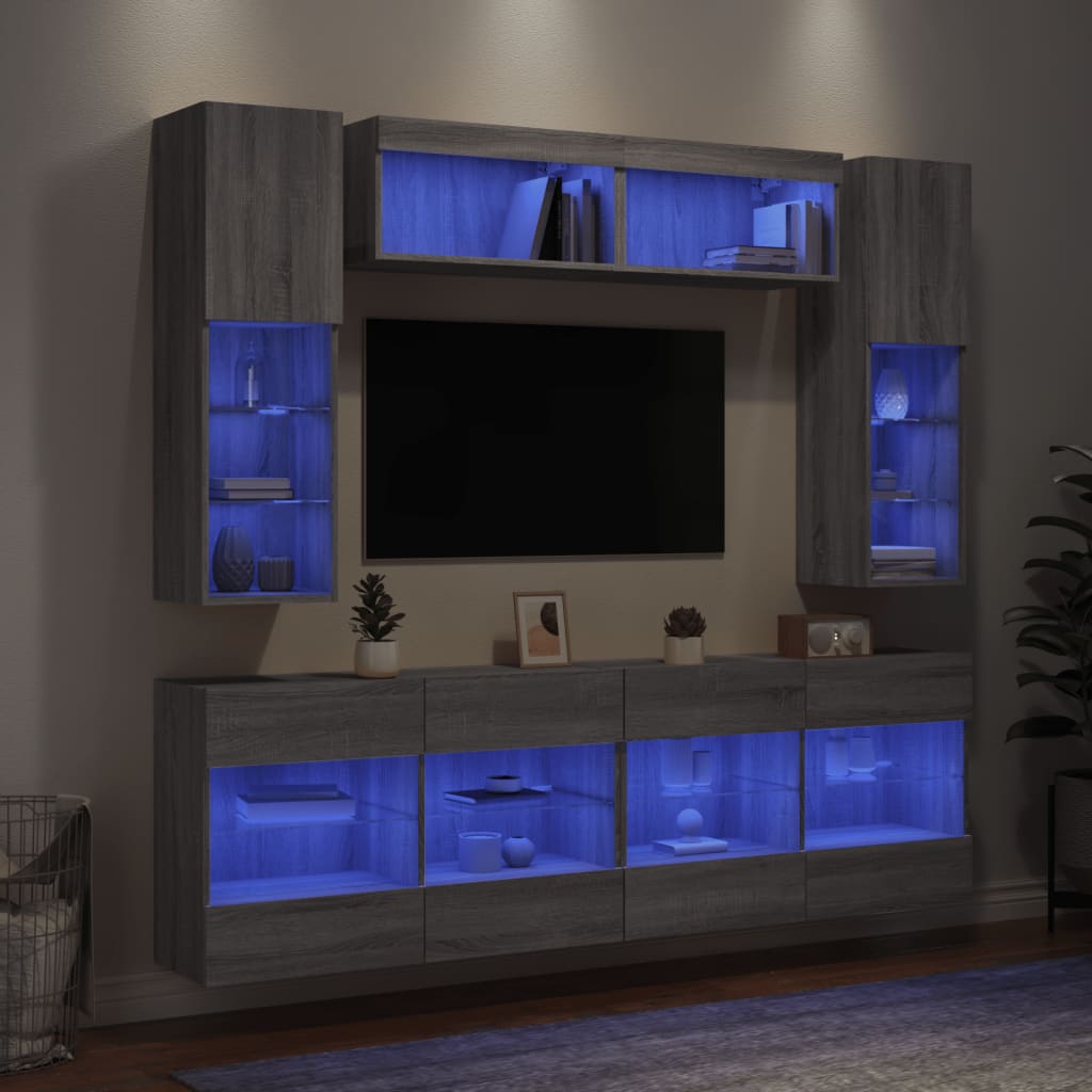 vidaXL 6dílná obývací stěna s LED osvětlením šedá sonoma