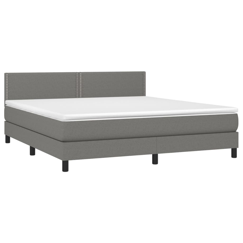vidaXL Box spring postel s matrací a LED tmavě šedá 180x200 cm textil