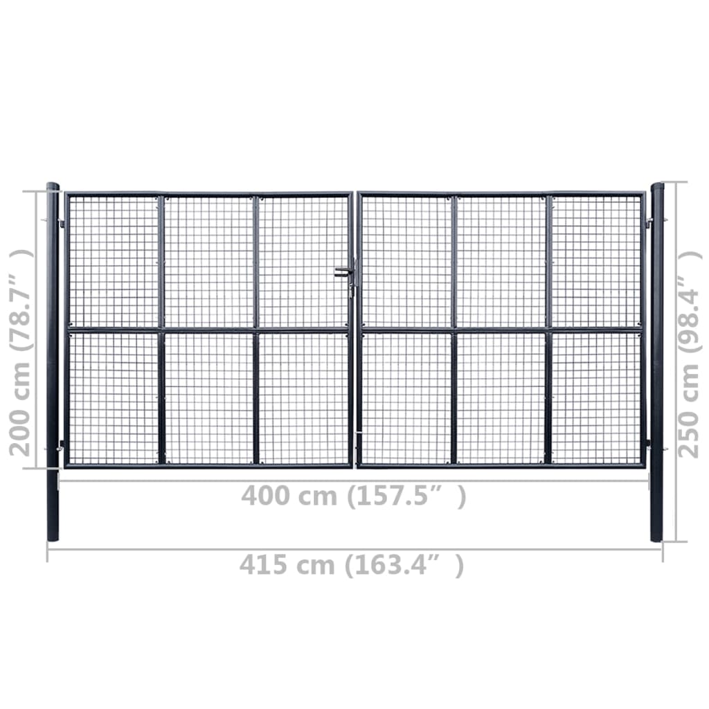 vidaXL Zahradní plotová branka z pozinkované oceli 400 x 200 cm šedá