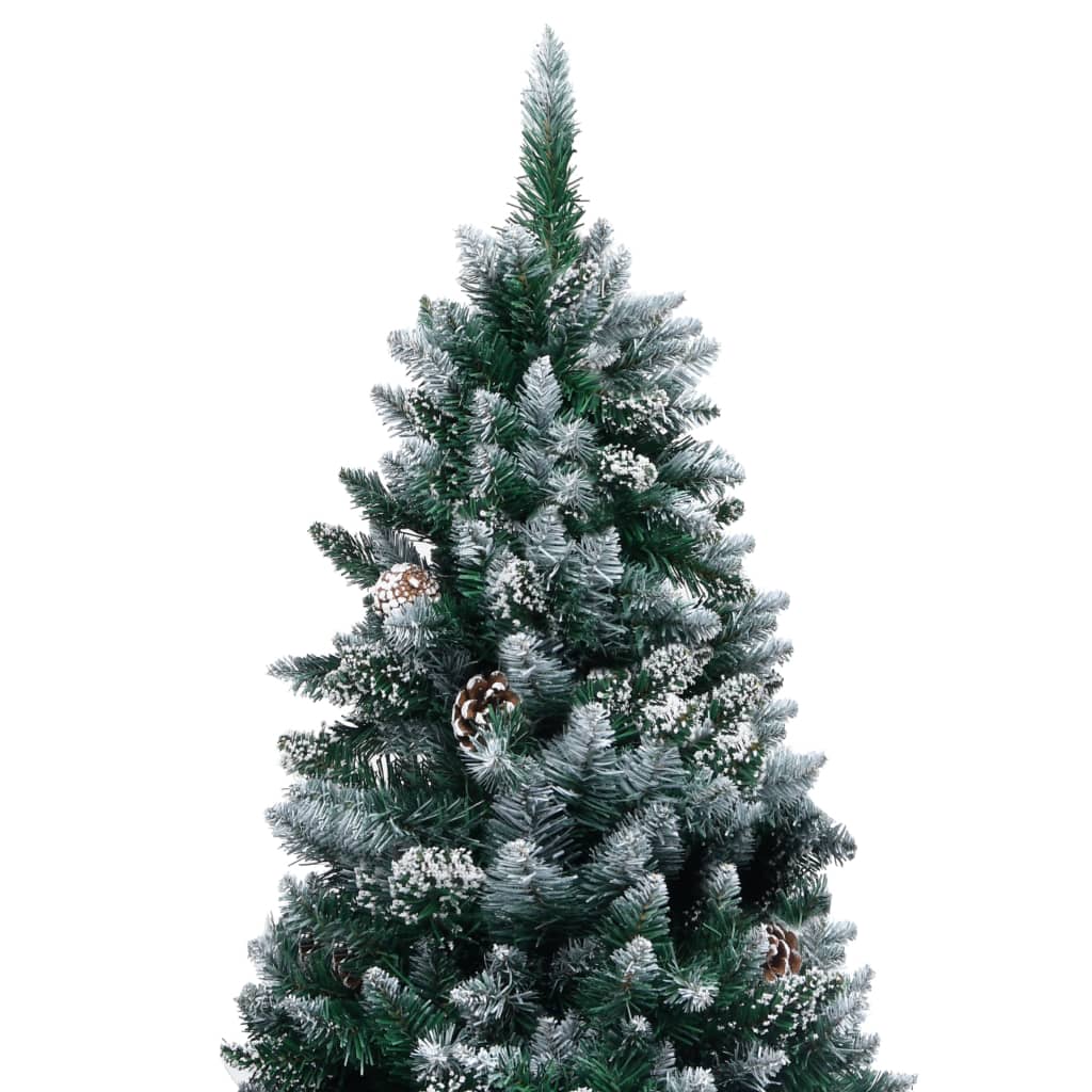 vidaXL Umělý vánoční stromek s LED a šiškami a bílým sněhem 210 cm