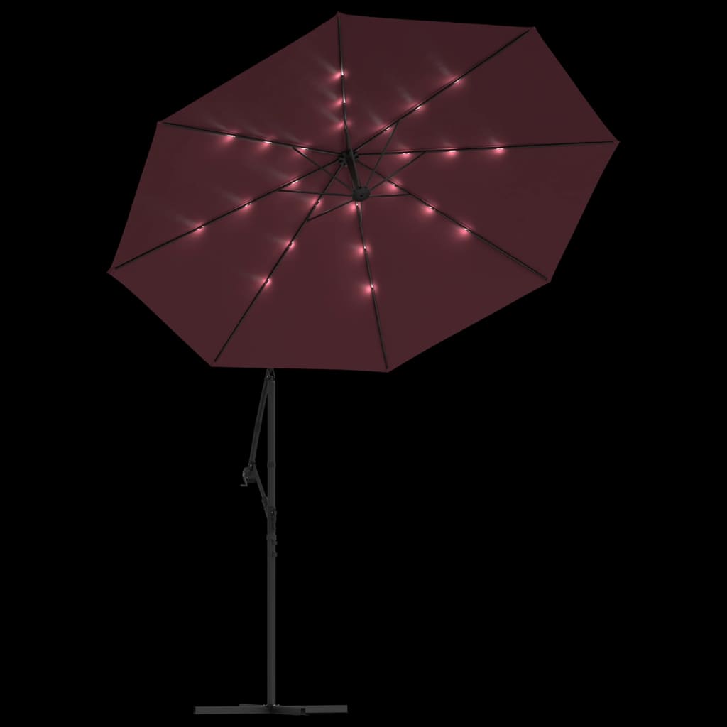 vidaXL Konzolový slunečník s LED světly a ocelovou tyčí vínový