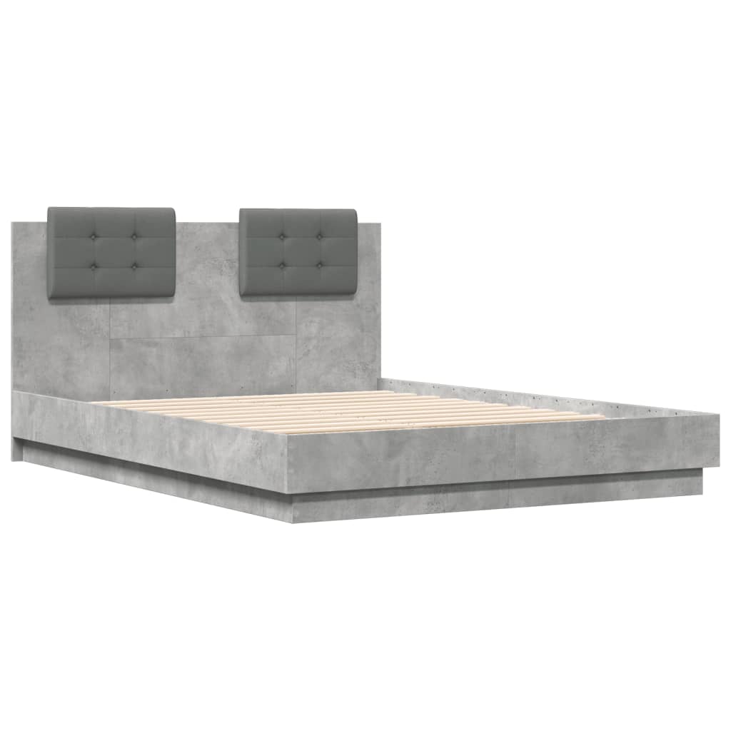 vidaXL Rám postele s čelem a LED osvětlením betonově šedý 135x190 cm