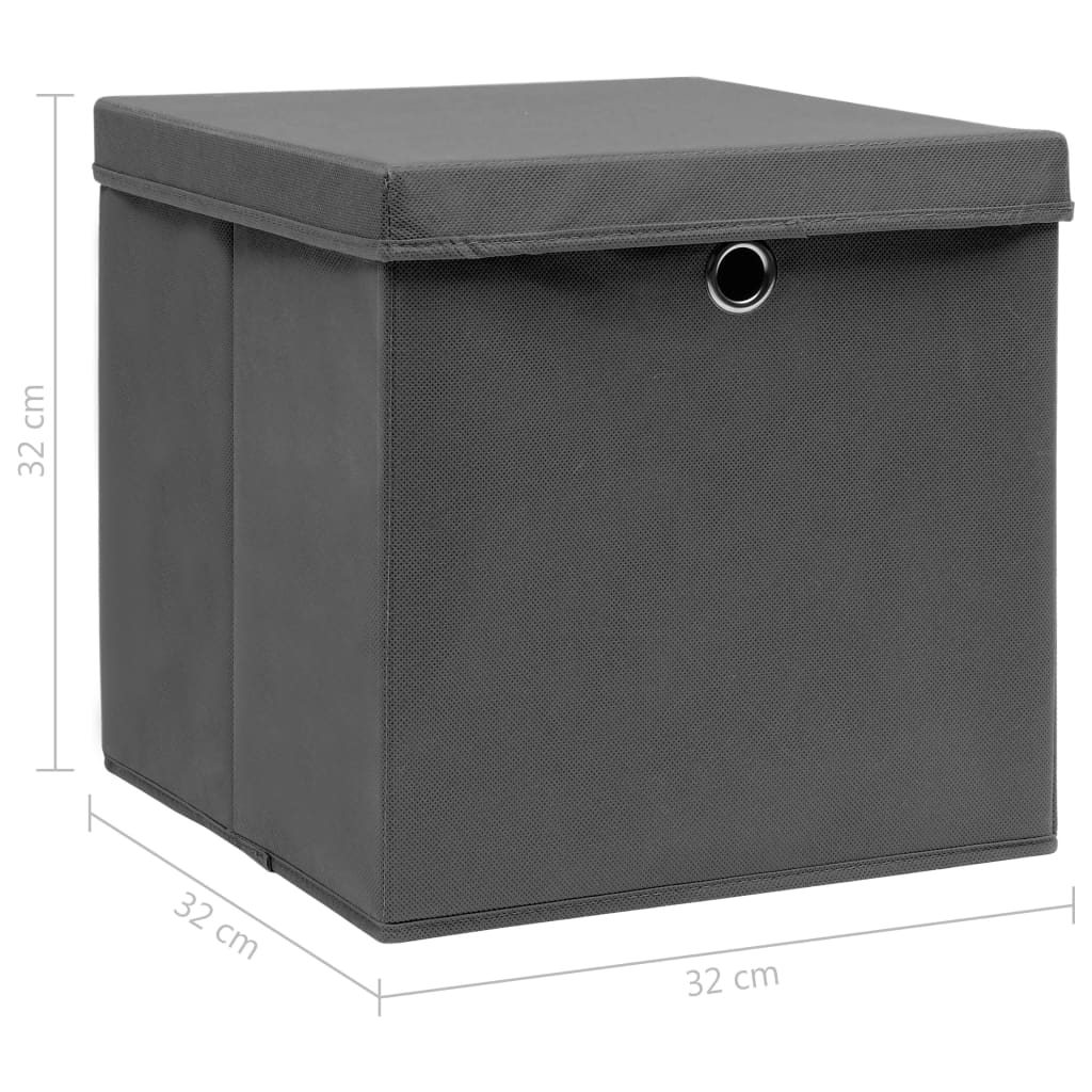 vidaXL Úložné boxy s víky 10 ks šedé 32 x 32 x 32 cm textil