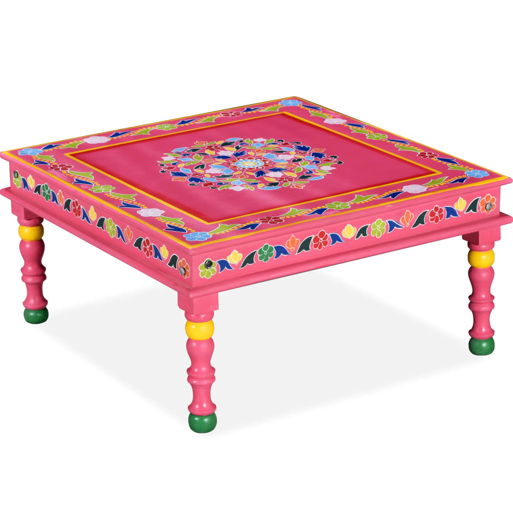 vidaXL Konferenční stolek z masivního mangovníku ručně malovaný růžový