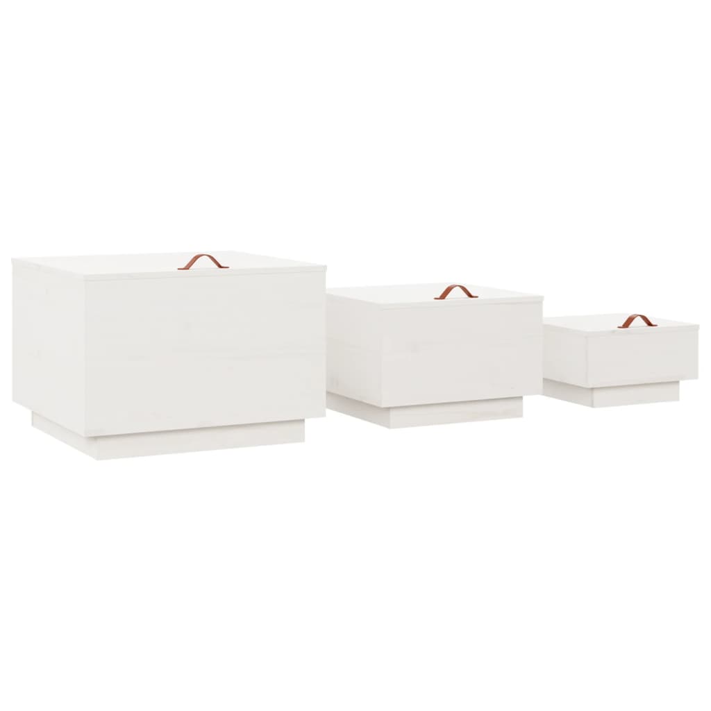 vidaXL Úložné boxy s víkem 3 ks bílé masivní borové dřevo