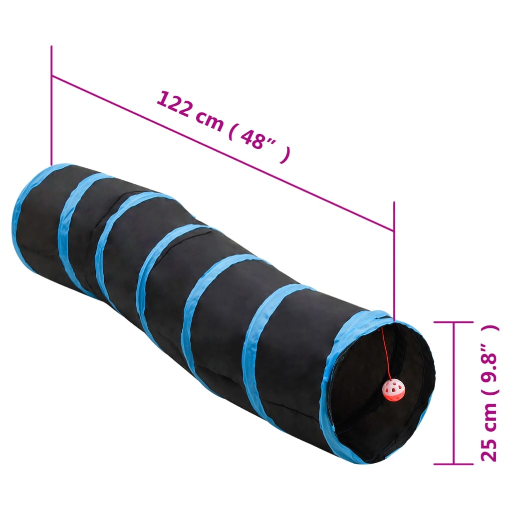 vidaXL Kočičí tunel ve tvaru S černý a modrý 122 cm polyester