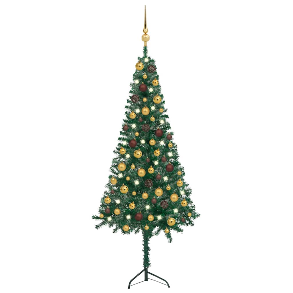 vidaXL Rohový umělý vánoční stromek LED a sada koulí zelený 120 cm PVC