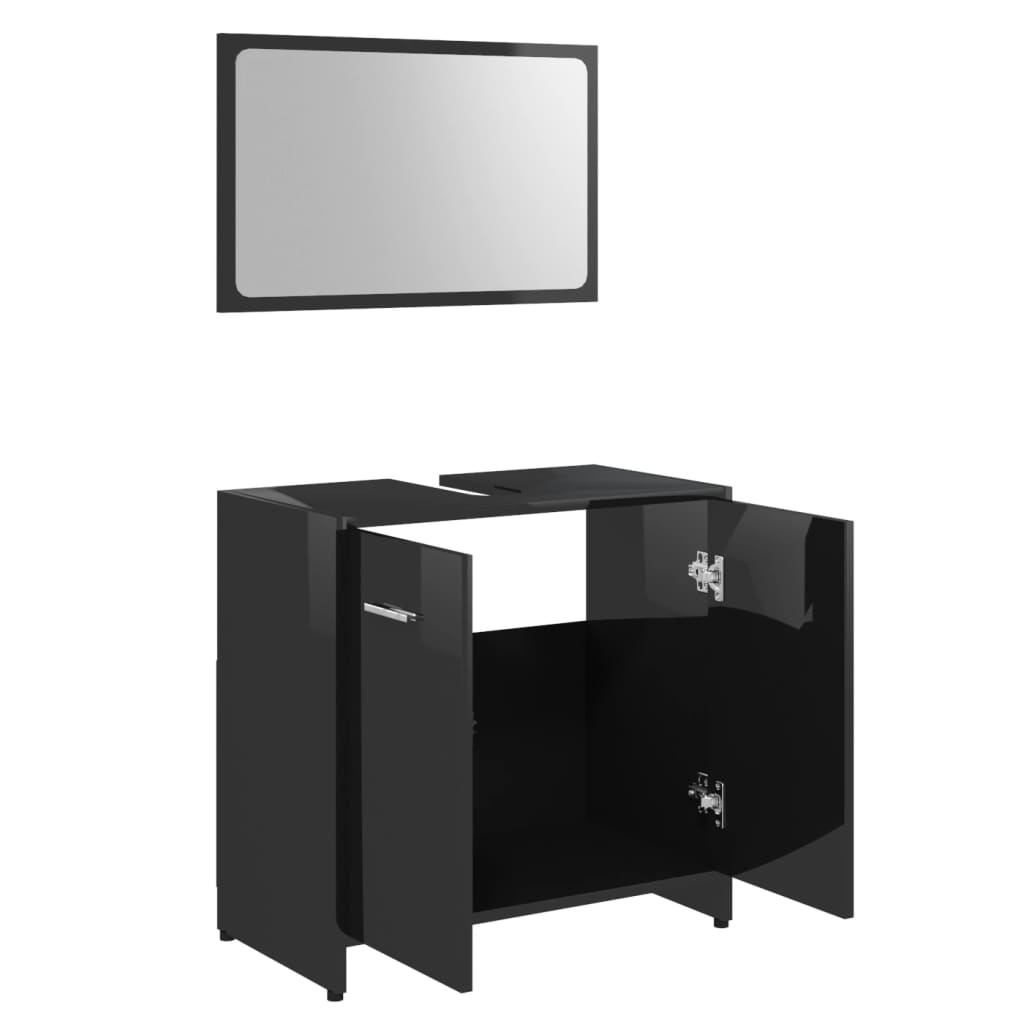 vidaXL Set koupelnového nábytku černý vysokým leskem kompozitní dřevo