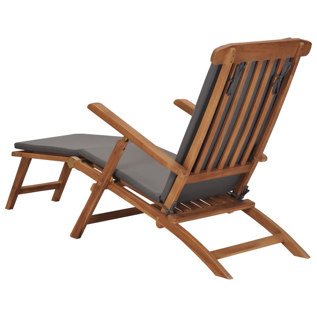 vidaXL Polohovací židle s poduškou tmavě šedá masivní teakové dřevo