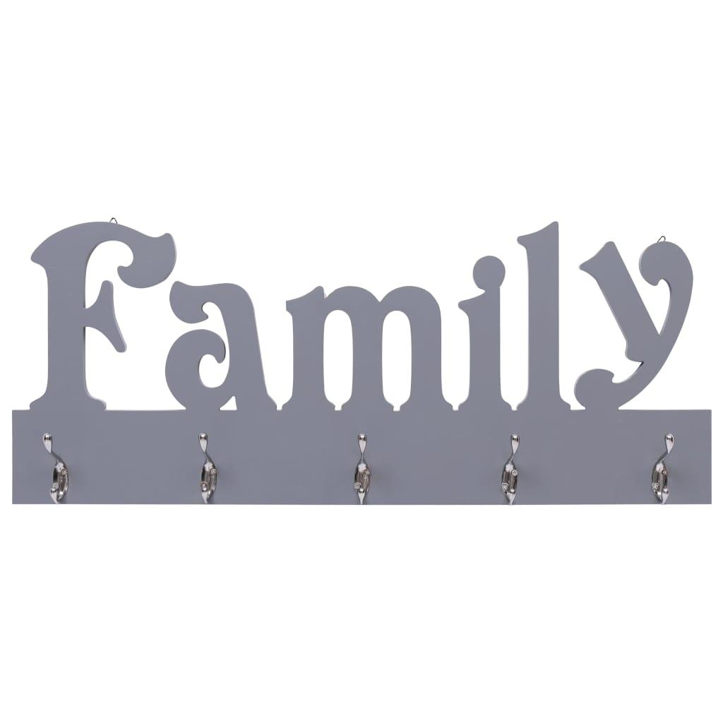 vidaXL Nástěnný věšák FAMILY šedý 74 x 29,5 cm