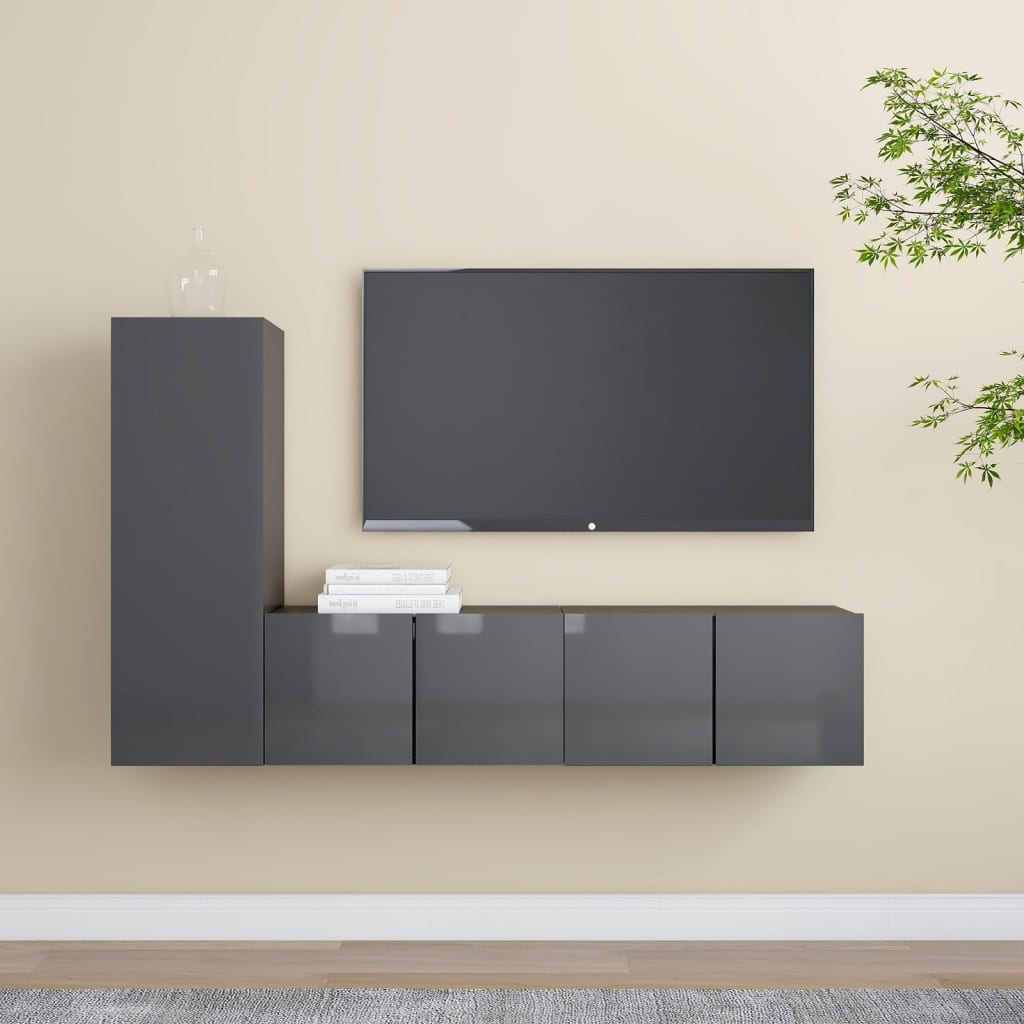 vidaXL 3dílný set TV skříněk šedý s vysokým leskem dřevotříska