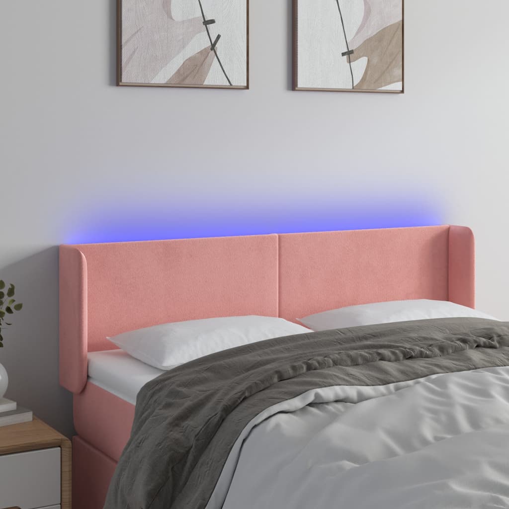 vidaXL Čelo postele s LED růžové 147 x 16 x 78/88 cm samet