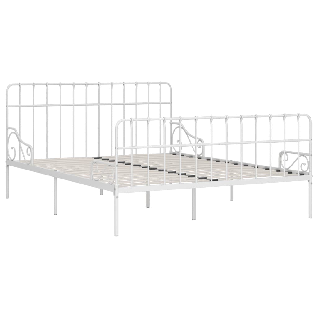 vidaXL Rám postele s laťkovým roštem bílý kov 200 x 200 cm